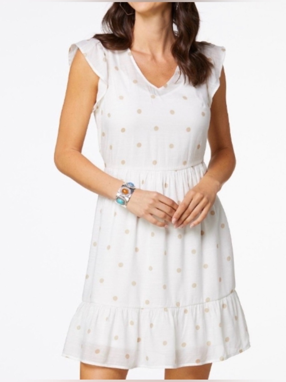 Mine White and Gold Polka Dot Mini Dress